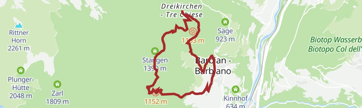 Route map: Barbian-Barbian Waterfalls-Briol-Bad Dreikirchen-Barbian